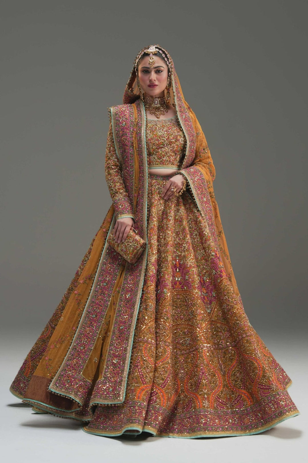 Royal Pakistani Wedding Dress in Yellow Lehenga Choli Style