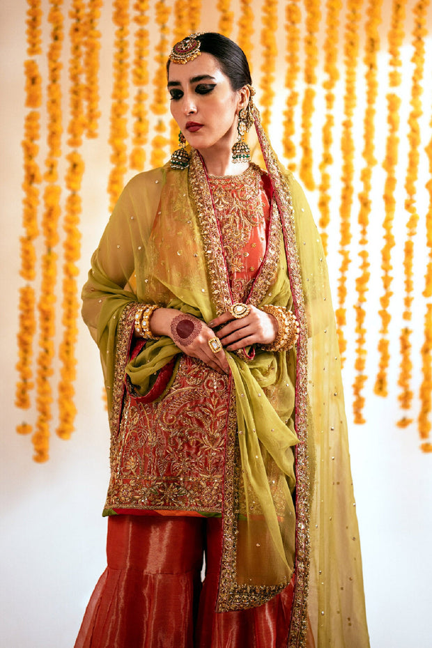 Royal Pakistani Wedding Gharara with Short Shirt and Dupatta