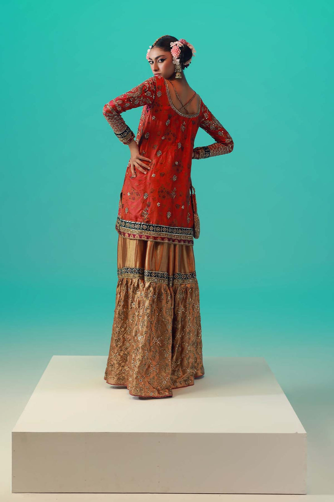 Royal Pakistani Wedding Mehndi Dress in Bridal Gharara Style