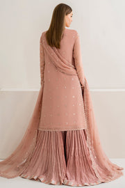 Royal Peach Pakistani Kameez in Crushed Sharara Style