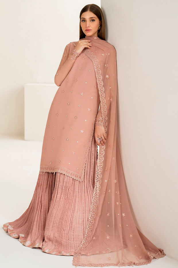 Royal Peach Pakistani Salwar Kameez in Sharara Style