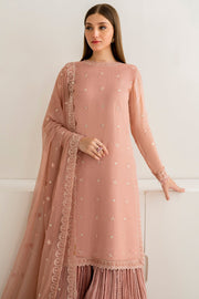 Royal Peach Salwar Kameez in Crushed Sharara Style