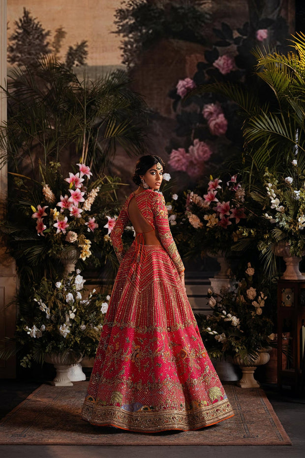 Royal Pink Pakistani Bridal Dress in Choli Lehenga Style