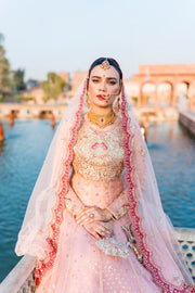 Royal Pink Pakistani Bridal Dress in Frock and Lehenga Style