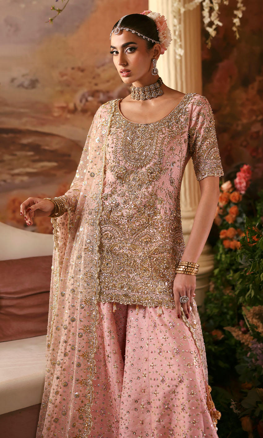 Royal Pink Sharara Kameez Dupatta Pakistani Wedding Dress