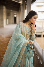 Royal Pishwas Frock and Sharara Blue Pakistani Bridal Dress