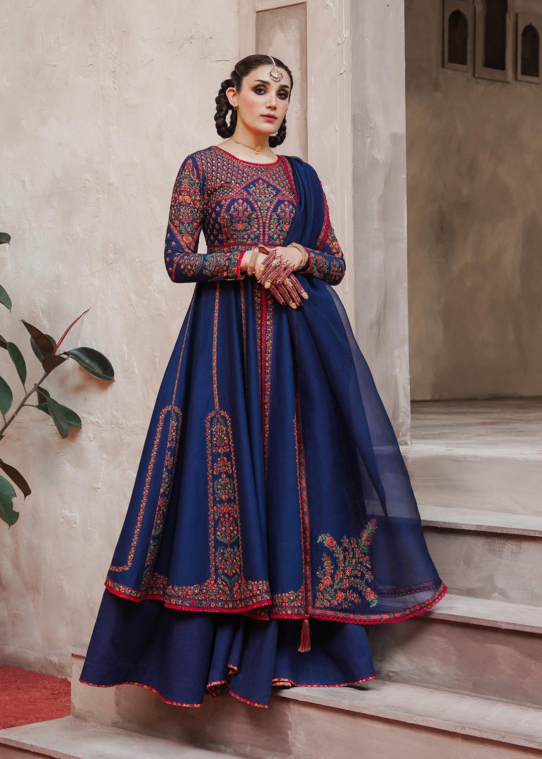Royal Pishwas Frock and Sharara Blue Pakistani Wedding Dress