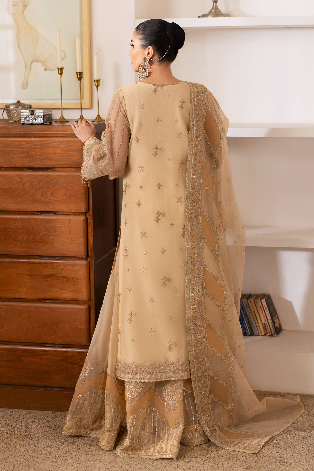 Royal Porcelain Skin Embroidered Pakistani Wedding Sharara Kameez
