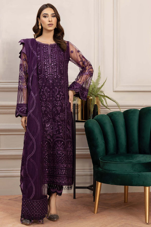 Royal Purple Embroidered Pakistani Kameez Chiffon Dupatta Suit