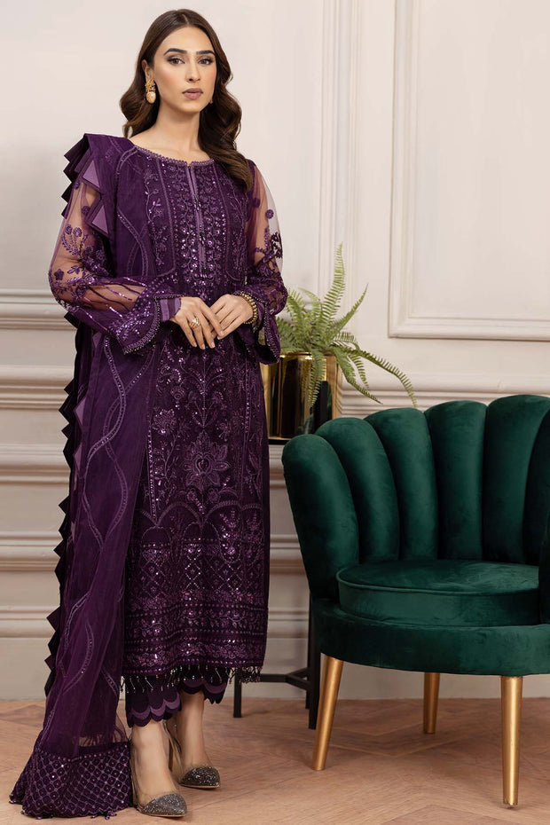 Royal Purple Embroidered Pakistani Salwar Kameez Chiffon Dupatta Suit