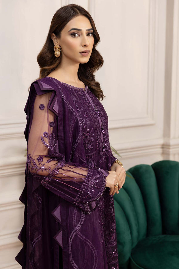 Royal Purple Embroidered Pakistani Salwar Kameez Chiffon Dupatta