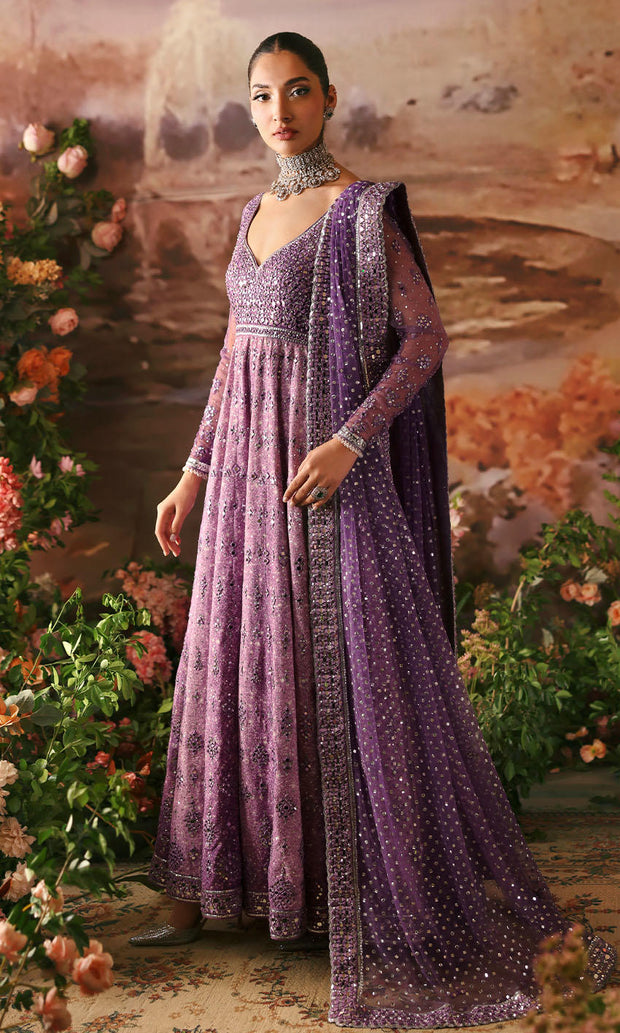 Royal Purple Pishwas Frock Dupatta Pakistani Wedding Dress