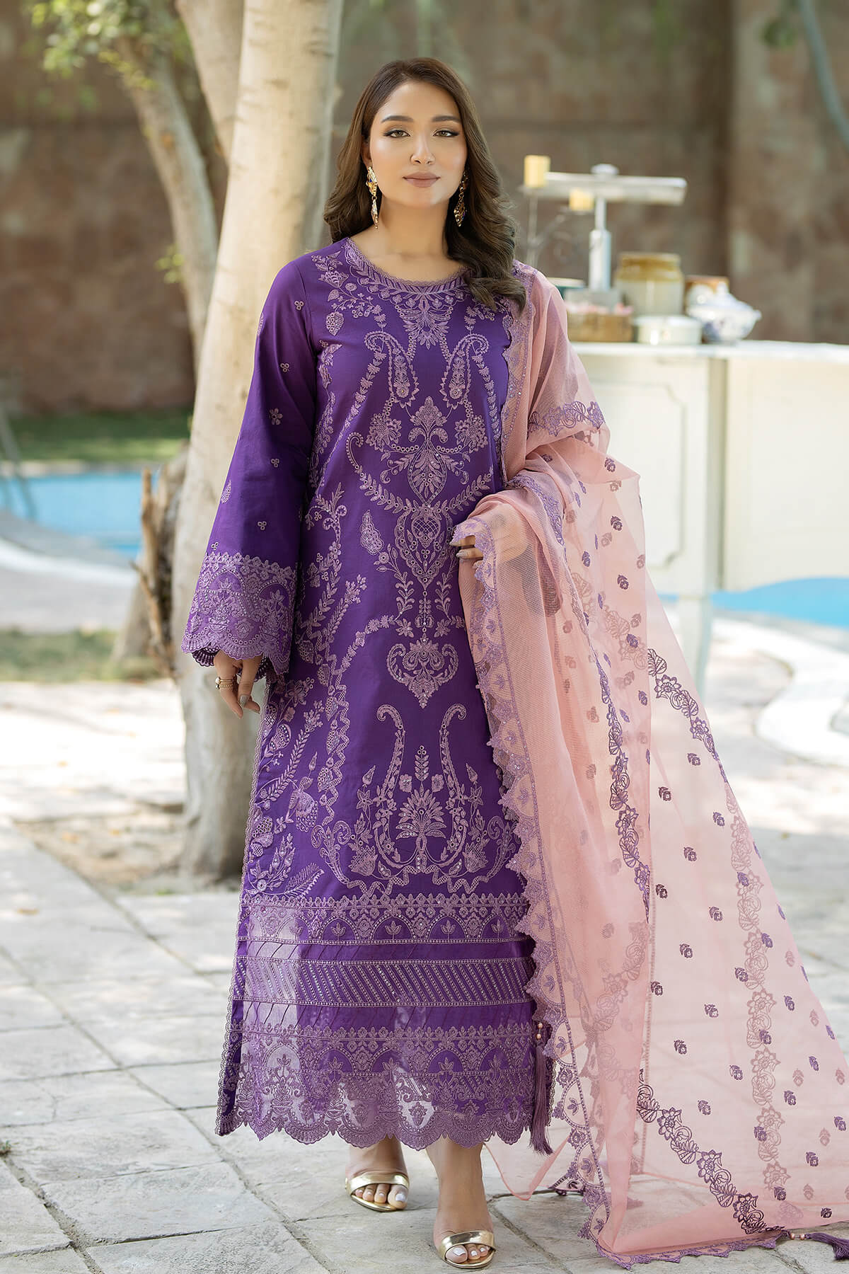 Classic Purple Silver embroidered Pakistani Salwar Kameez Dupatta main image 1