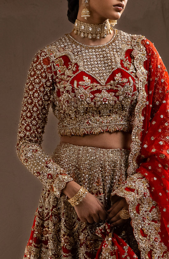 Royal Red Lehenga Choli Embellished Pakistani Bridal Dress