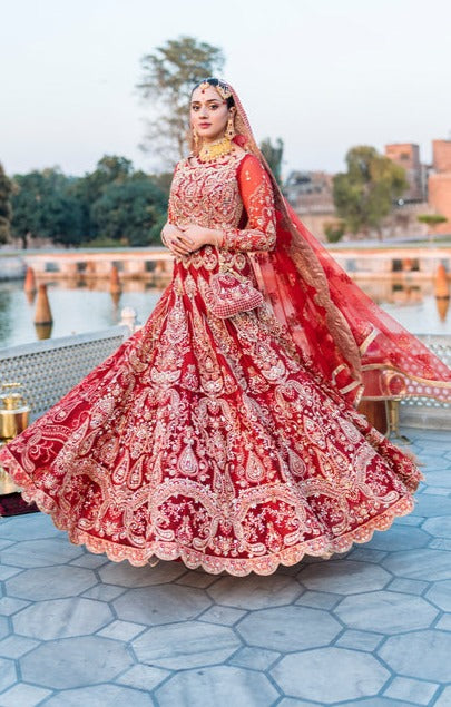 Red Lehenga Choli and Dupatta Bridal Wedding Dress – Nameera by Farooq