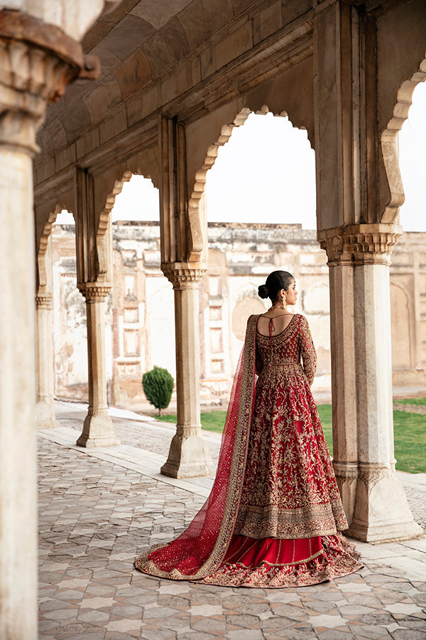 Royal Red Lehenga and Open Pishwas Pakistani Bridal Dress