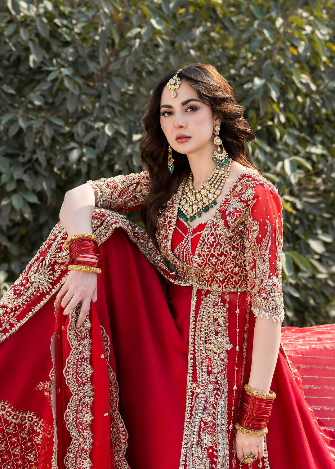 Royal Red Pakistani Bridal Dress in Farshi Lehenga Style