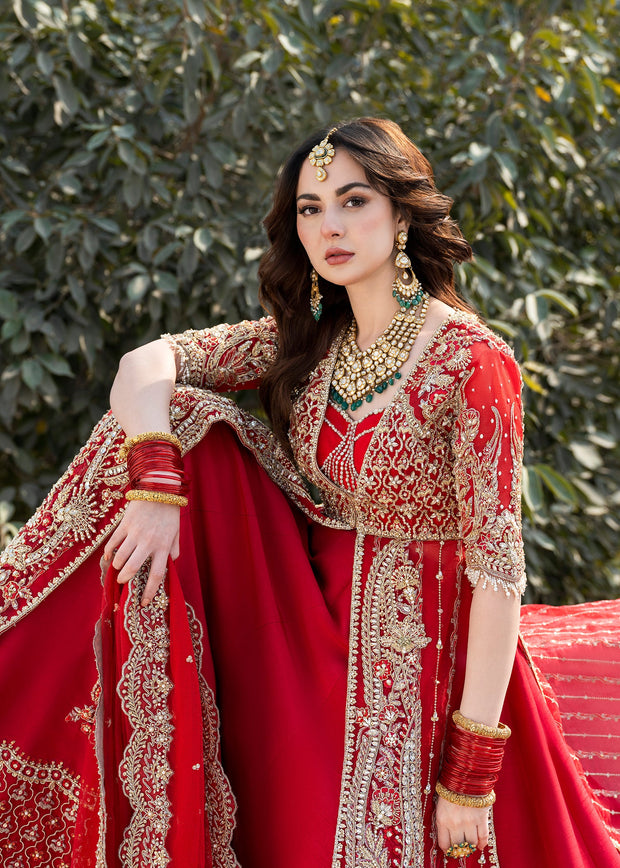 Royal Red Pakistani Bridal Dress in Farshi Lehenga Style