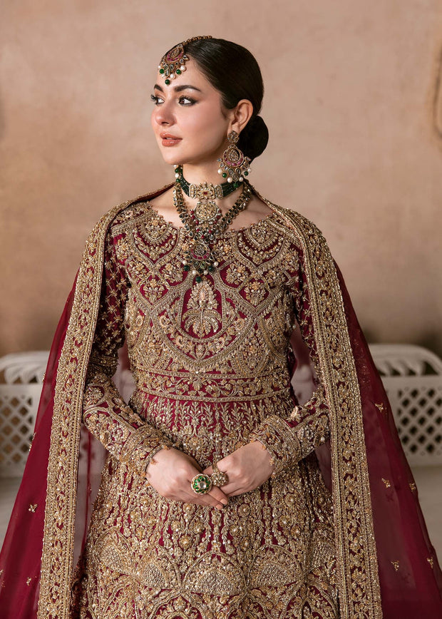 Royal Red Pakistani Bridal Dress in Pishwas and Dupatta Style