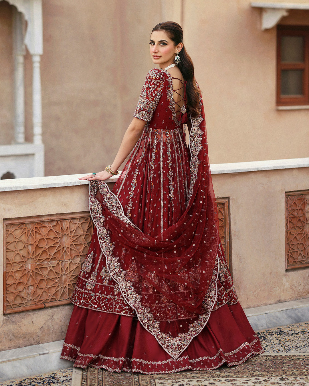 Elegant Red Pakistani Bridal Dress - Stunning Sharara Style