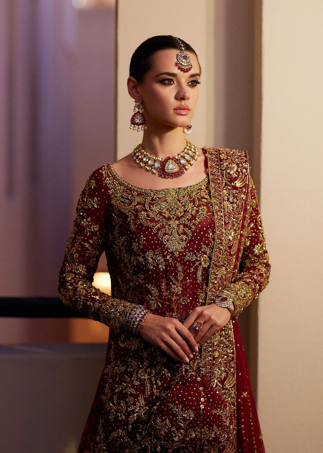 Elegant Red Pakistani Bridal Gharara Dress for Wedding
