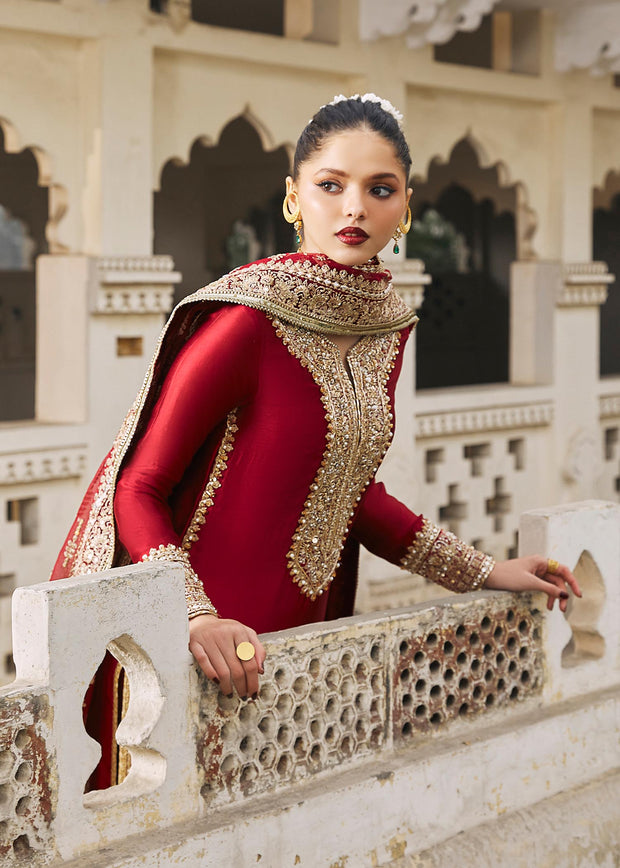 Royal Red Pakistani Wedding Dress in Kameez Churidar Style