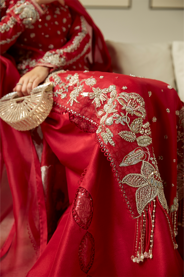 Royal Red Pakistani Wedding Dress in Kameez Trouser Style