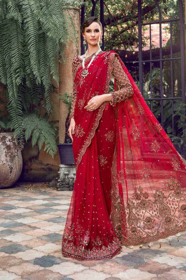 Royal Red Pakistani Wedding Dress in Net Bridal Saree Style