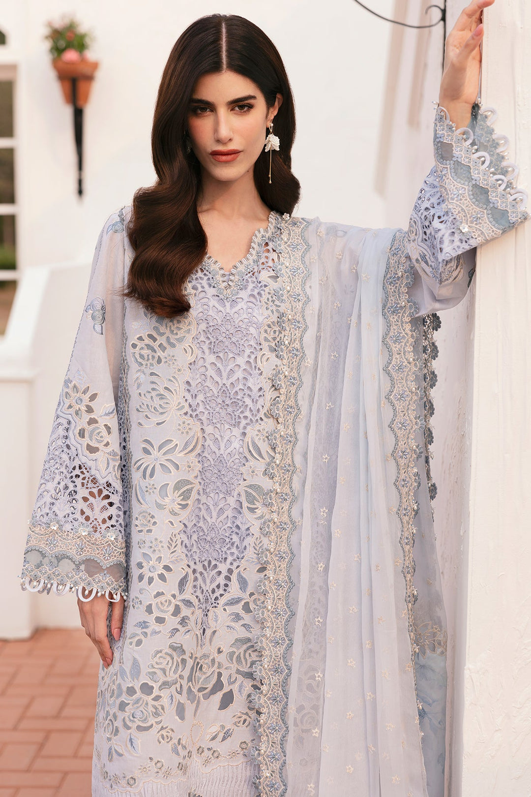 Royal Sky Blue Embroidered Pakistani Salwar Kameez Schiffli Design
