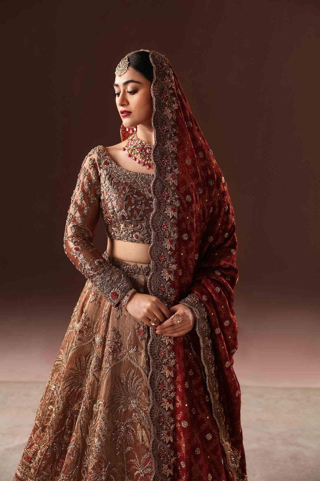 Royal Gold Embroidered Pakistani Bridal Dress Lehenga choli