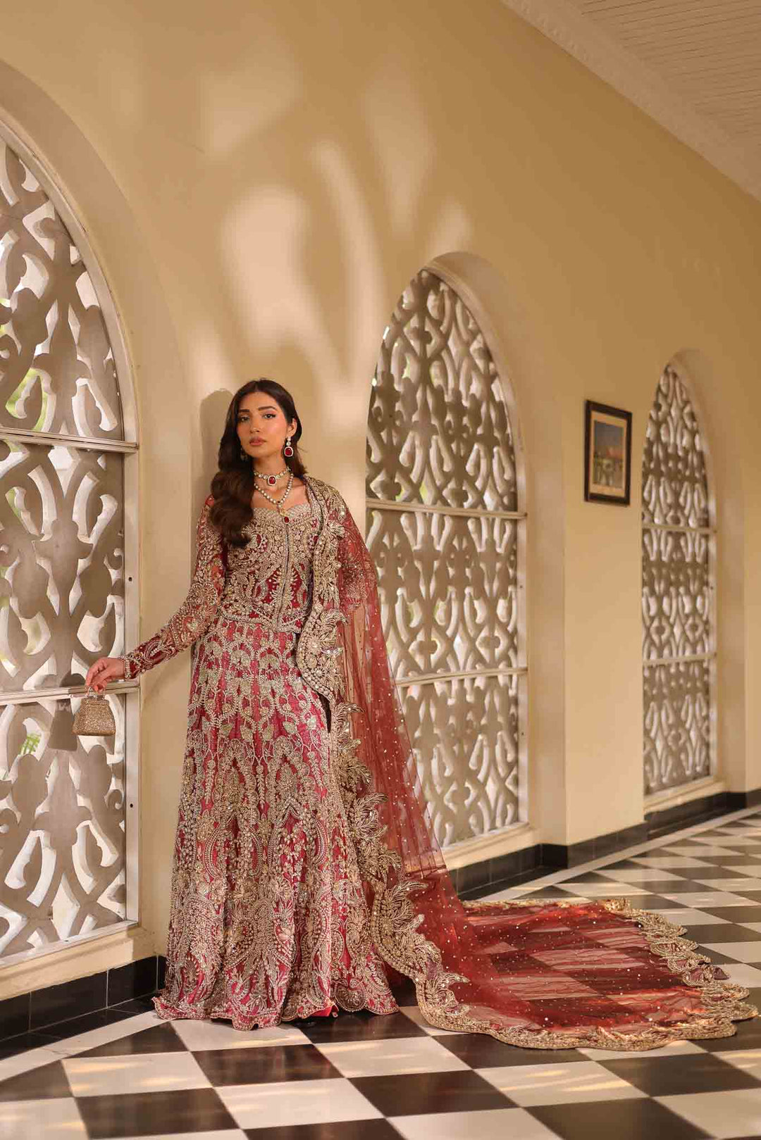 Royal Maroon Pakistani Bridal Choli Dupatta Lehenga Dress