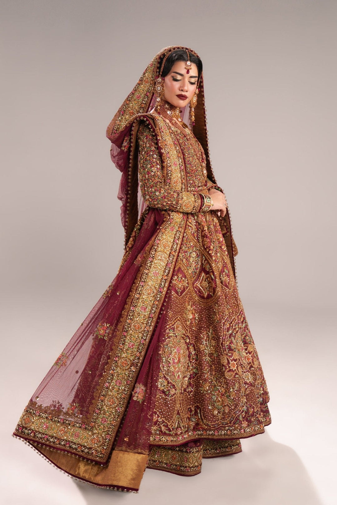 Royal Pakistani Bridal Dress in Anarkali Frock Lehenga Style