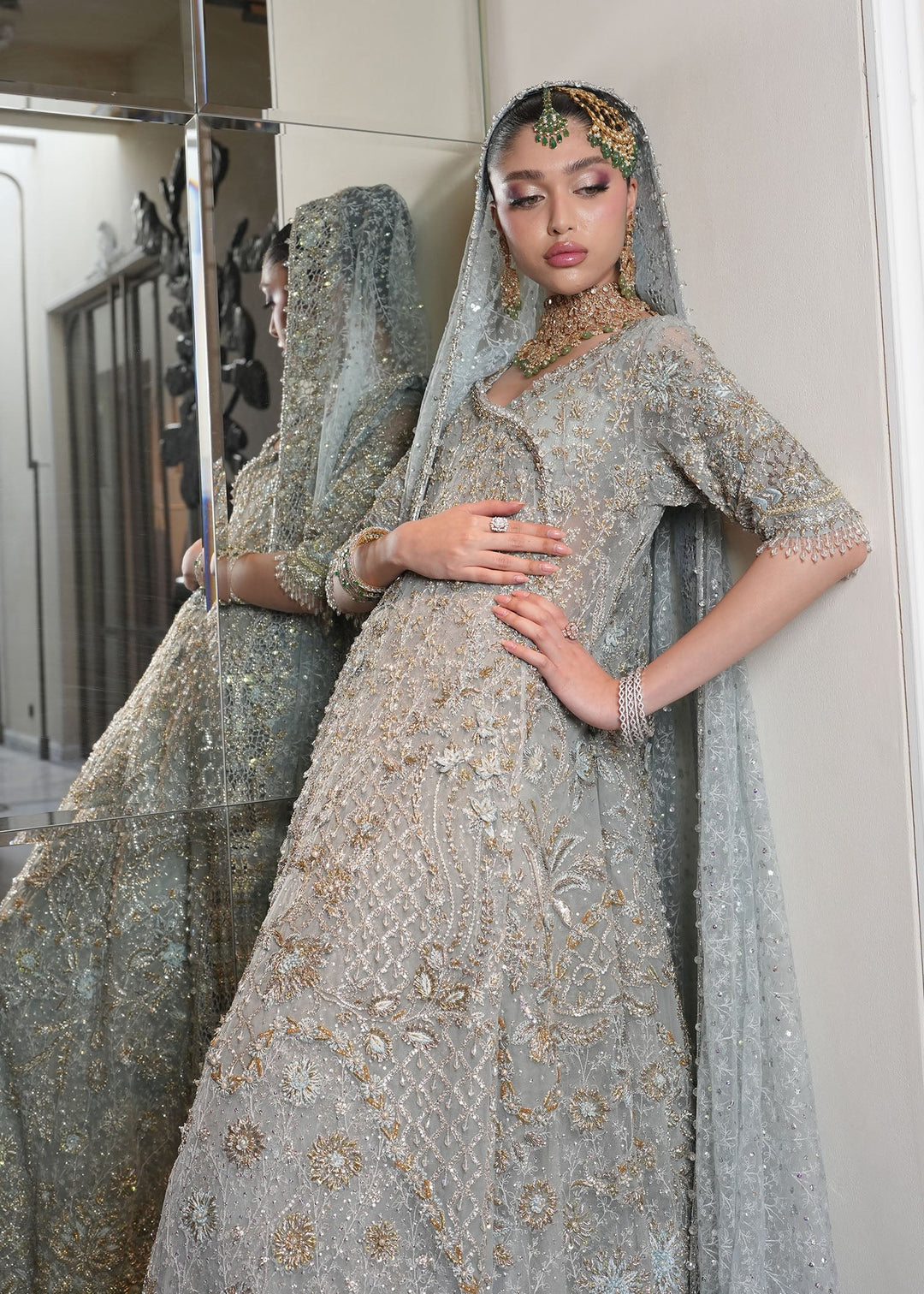 Royal Pakistani Bridal Dress in Angrakha and Lehenga Style