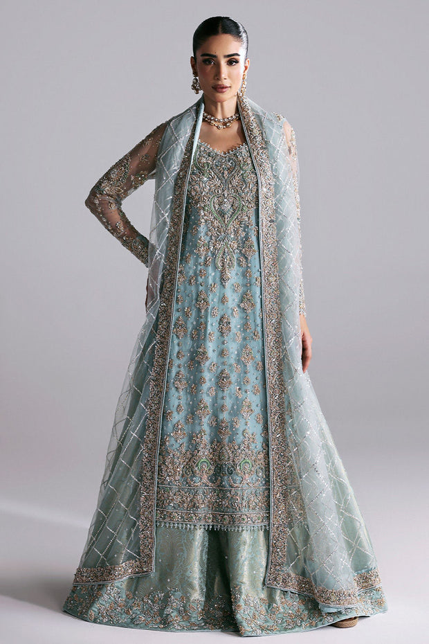 Royal Pakistani Bridal Dress in Blue Lehenga Dupatta Style