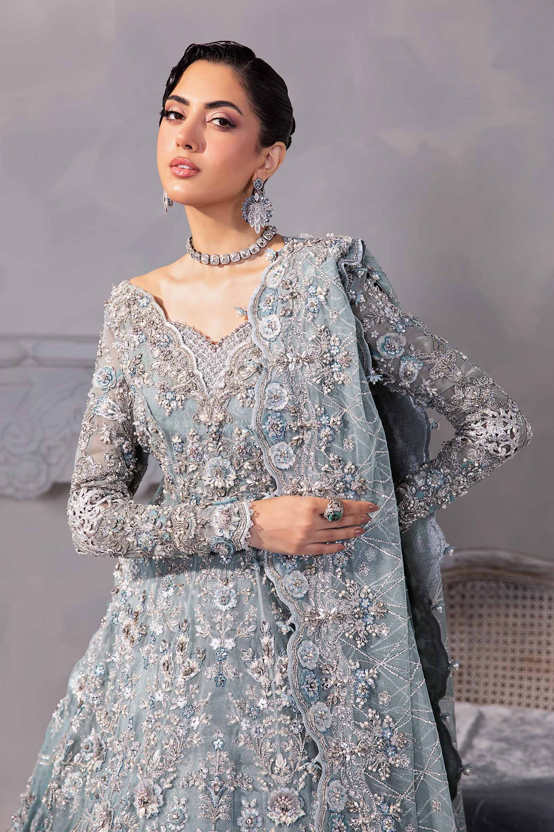 Radiant Ice Blue Pakistani Bridal Dress & Lehenga