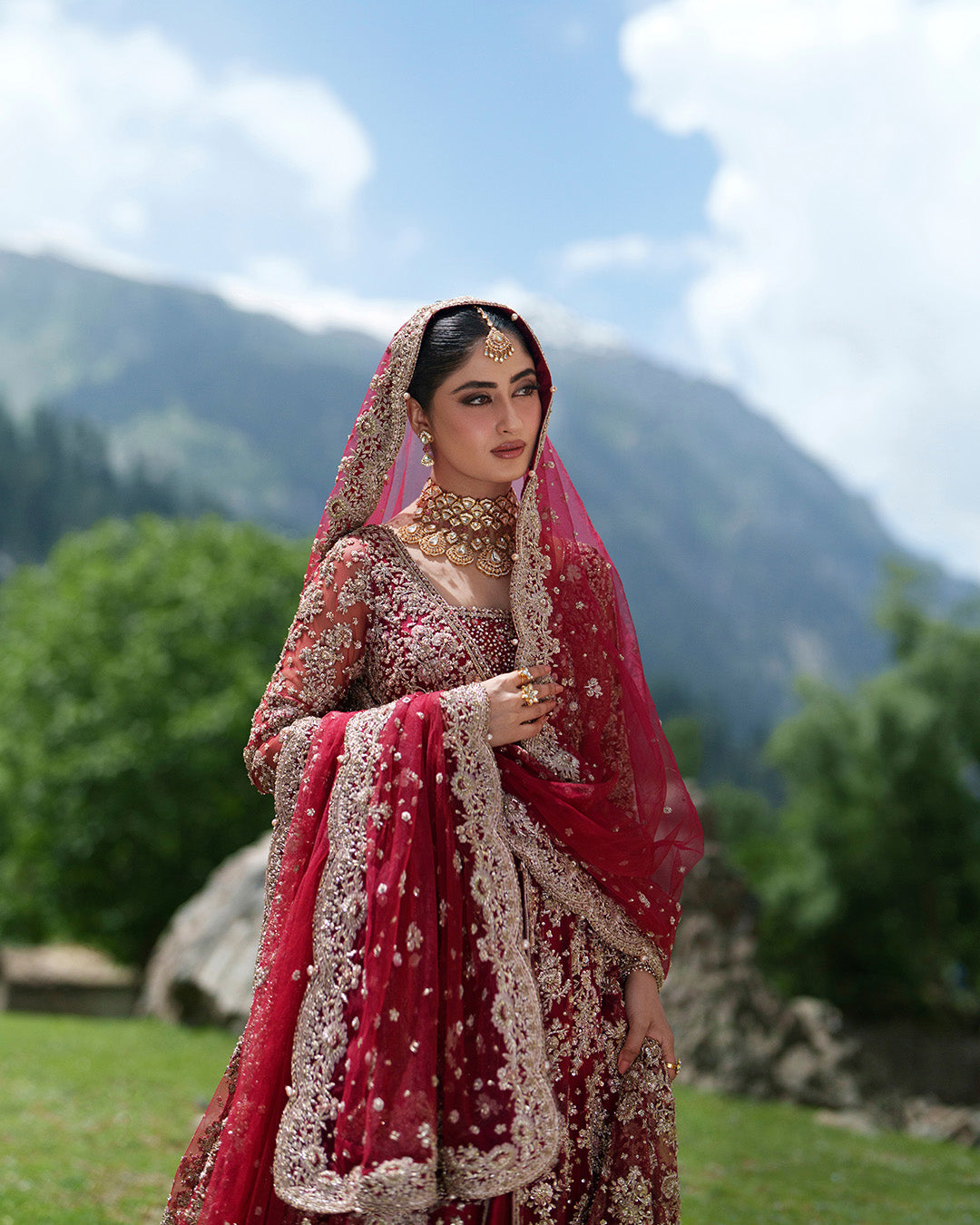 Royal Pakistani Bridal Dress in Double Layered Pishwas Style