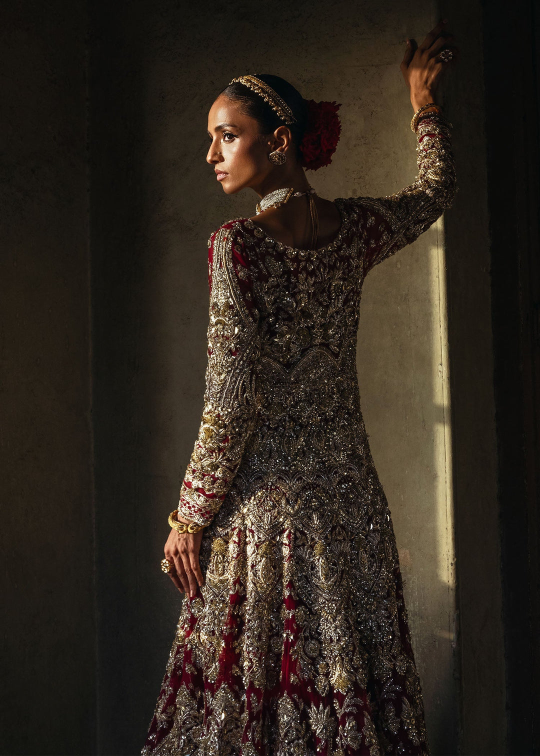 Royal Pakistani Bridal Dress in Gown Lehenga Dupatta Style