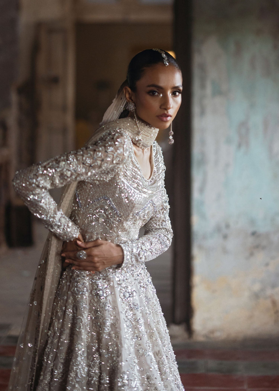 grey pakistani wedding dresses Bridal Dress in Gown and Lehenga Style – Nameera by Farooq SCH2201