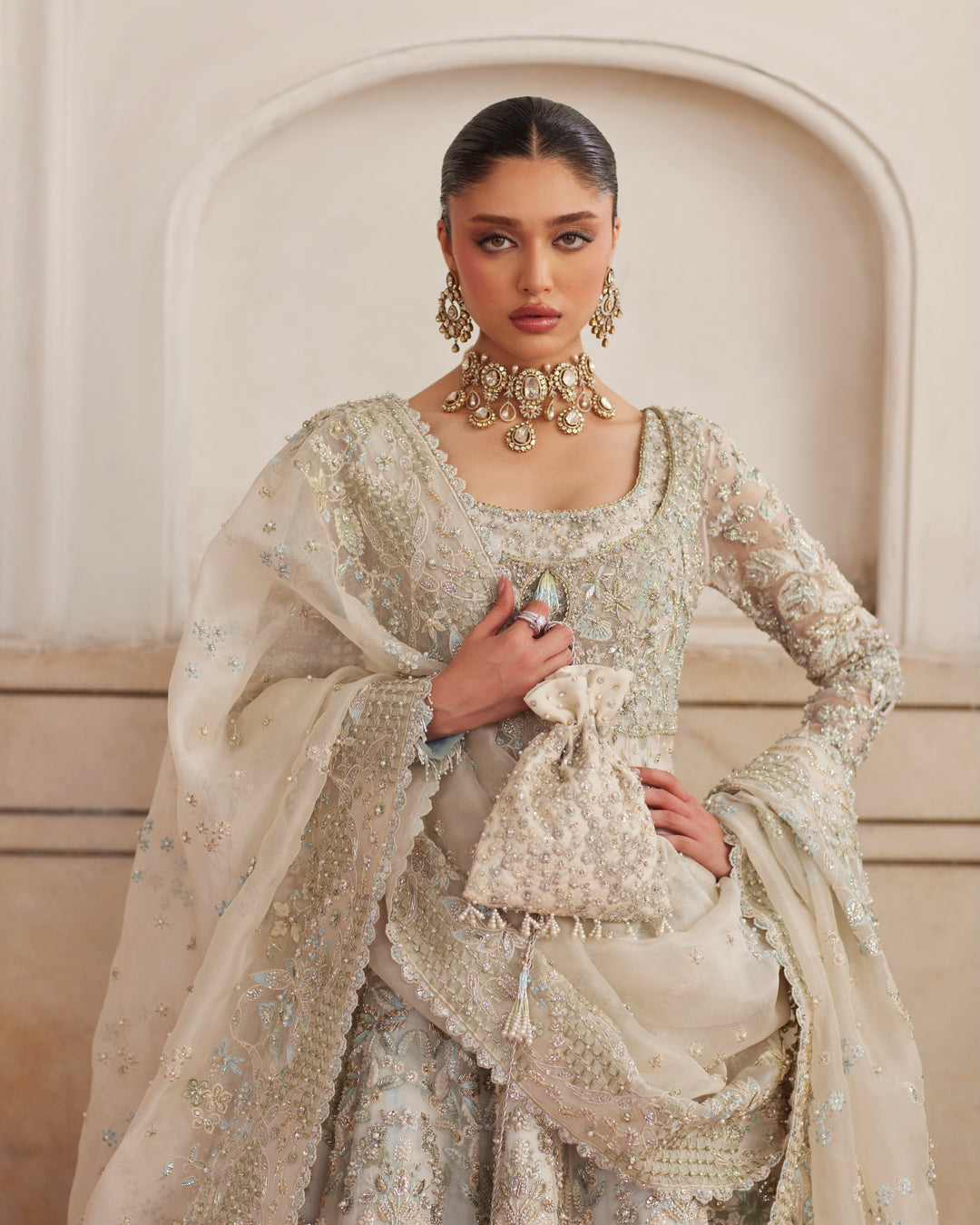 Royal Pakistani Bridal Dress in Ivory Wedding Gown Style