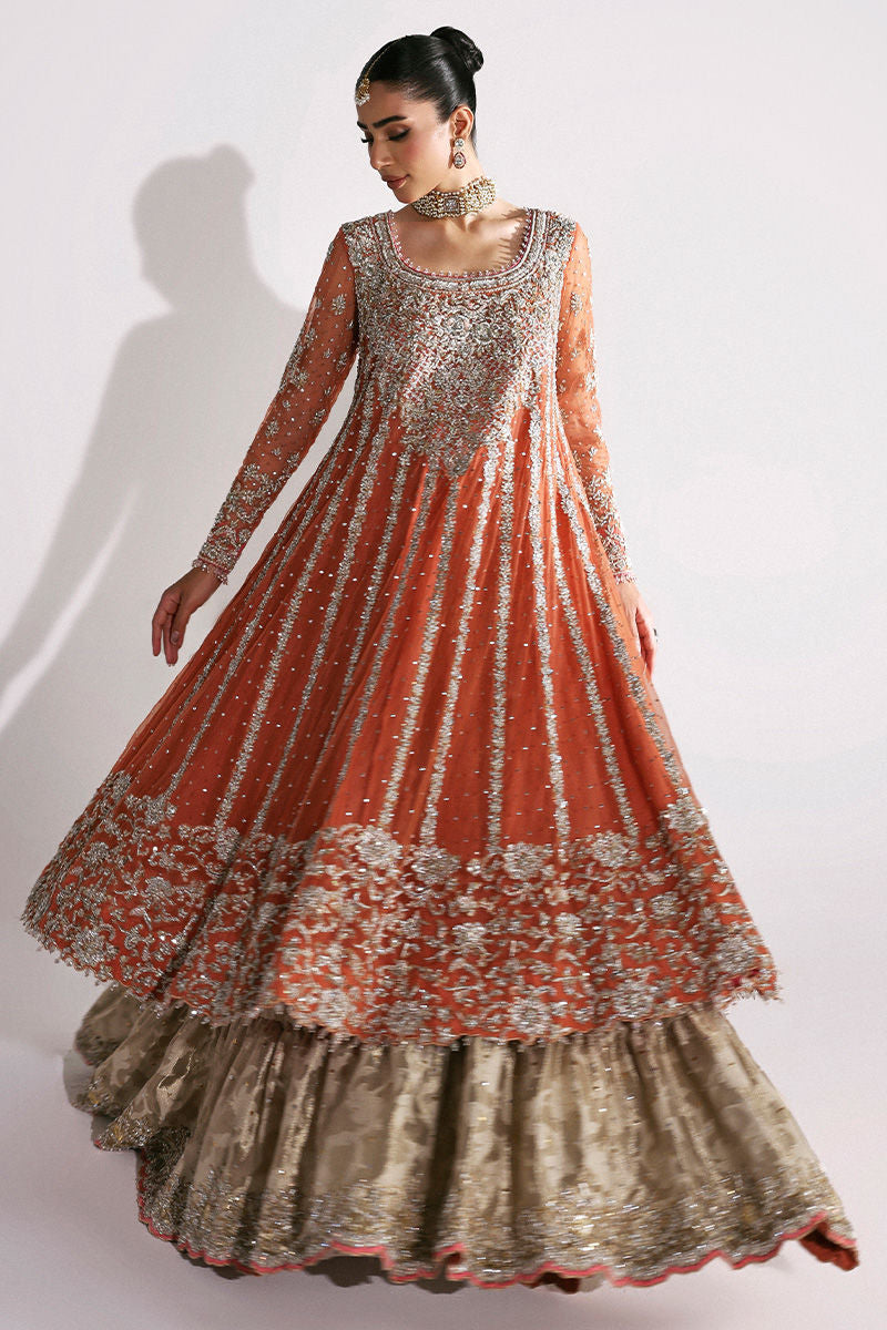 Exquisite Pakistani Bridal Lehenga Frock with Dupatta