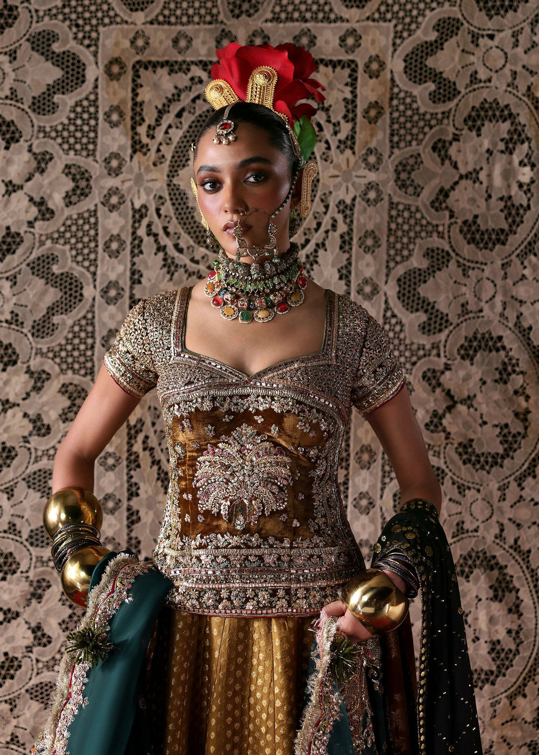 Royal Pakistani Bridal Dress in Mustard Choli Lehenga Style