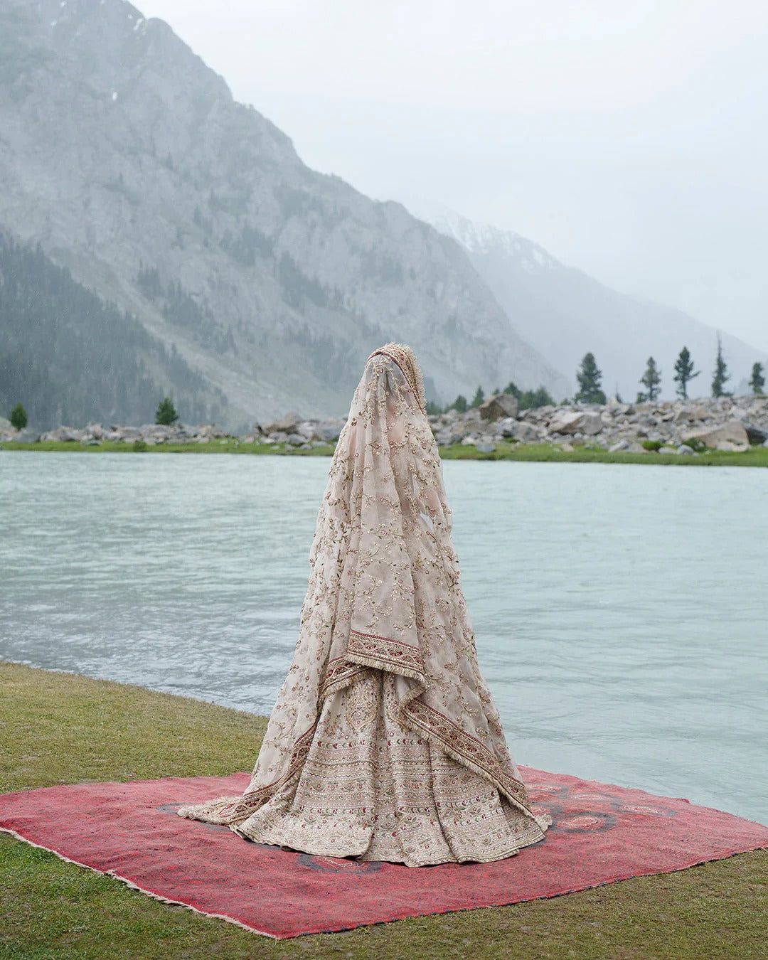 Royal Pakistani Bridal Dress in Off White Lehenga Choli Style