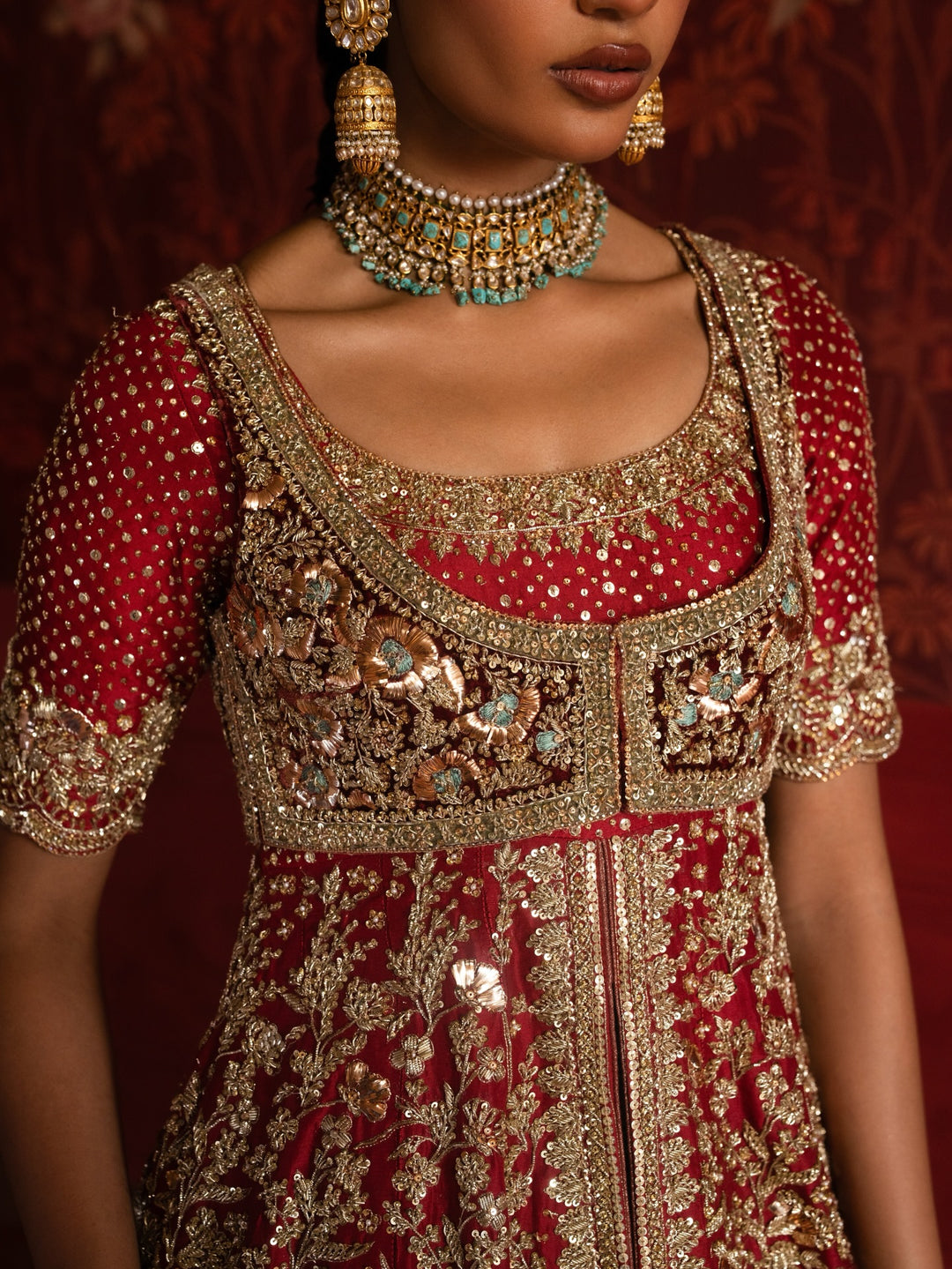 Royal Pakistani Bridal Dress in Open Gown and Lehenga Style