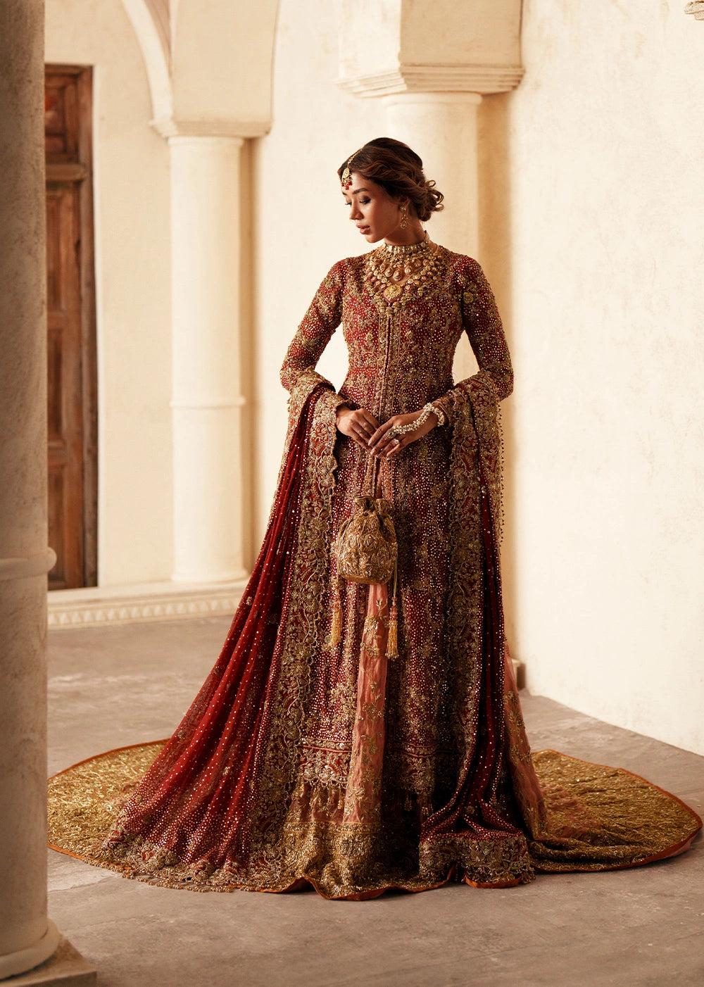 Royal Pakistani Bridal Dress in Open Kameez Lehenga Style