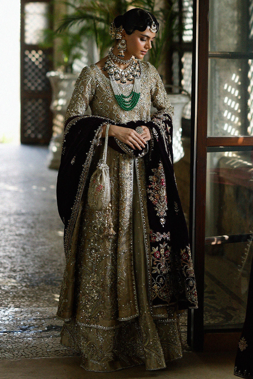 Royal Pakistani Bridal Dress in Open Pishwas Lehenga Style