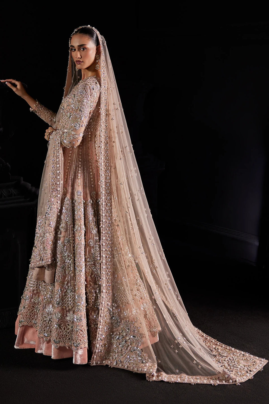 Royal Pakistani Bridal Dress in Pink Pishwas Lehenga Style