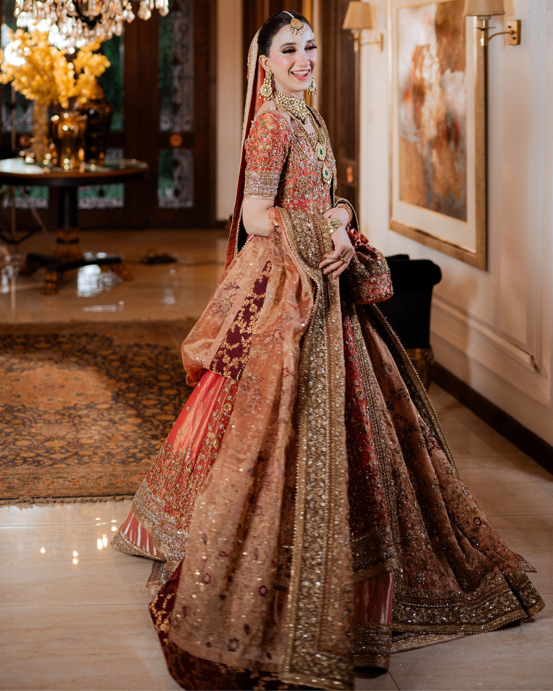 Royal Pakistani Bridal Dress in Pishwas and Lehenga Style