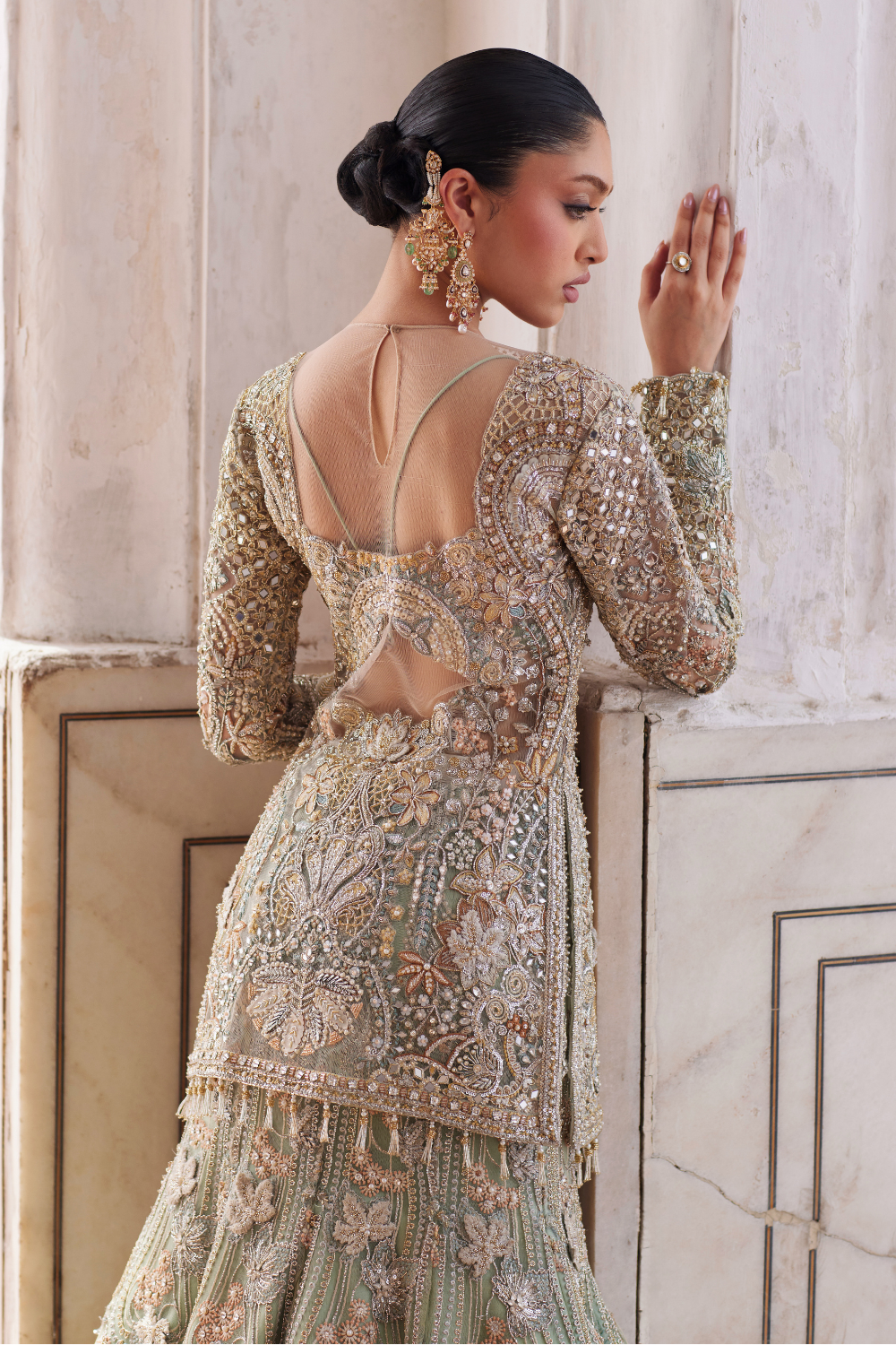 Royal Pakistani Bridal Dress in Short Shirt and Lehenga Style