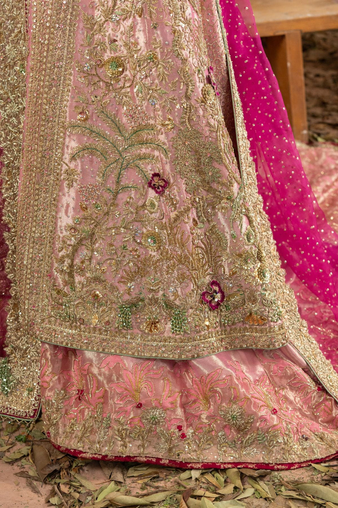Royal Pakistani Bridal Dress in Tea Pink Lehenga Gown Style