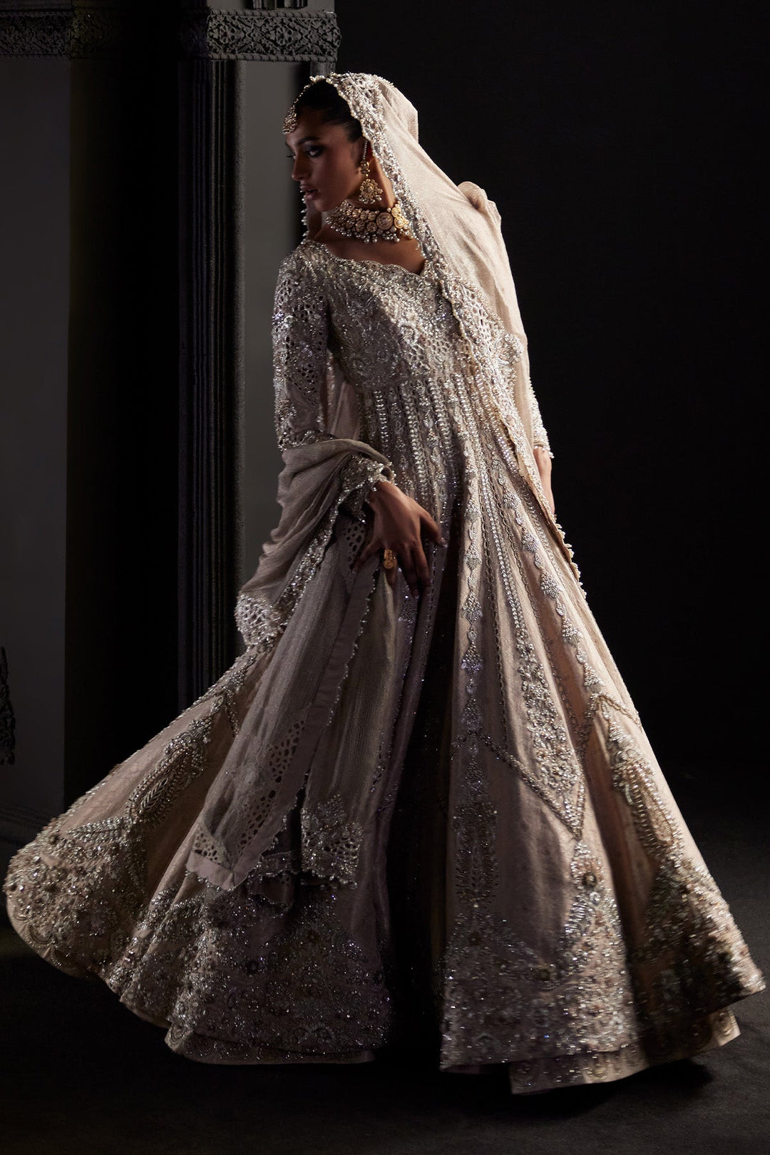 Royal Pakistani Bridal Dress in Traditional Pishwas Style